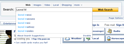 Sugerencias Yahoo