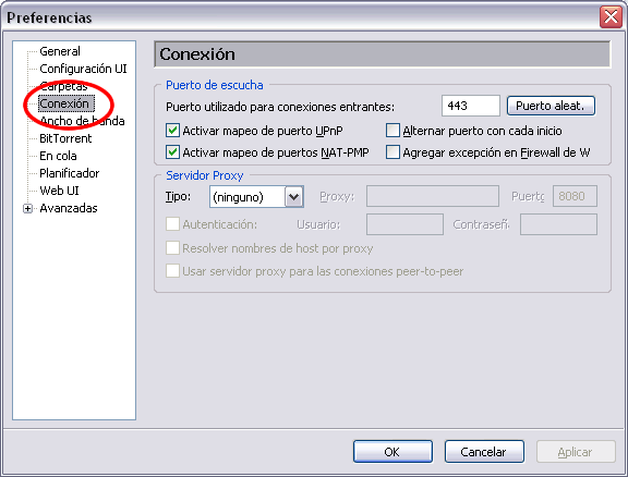 configurar conexion utorrent