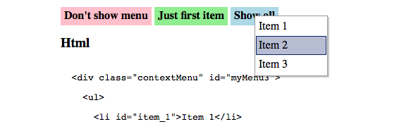 menu contextual jQuery