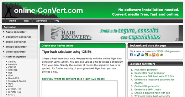 convertir md5 sha tiger