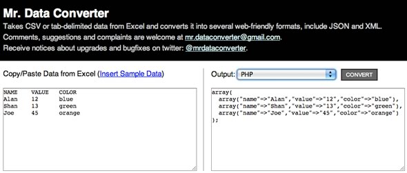 convertir excel json php xml