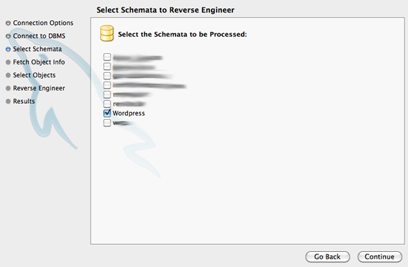 seleccionar base de datos