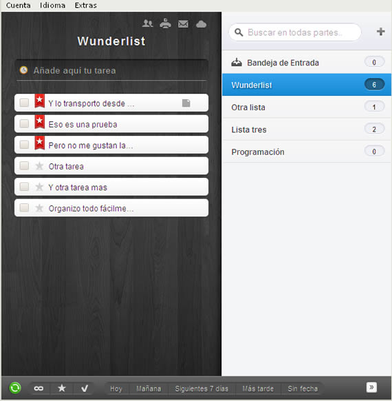 Visor del organizador de tareas Wunderlist