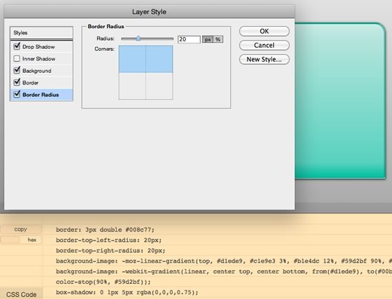 Vista del panel en funcionamiento de Layer Styles