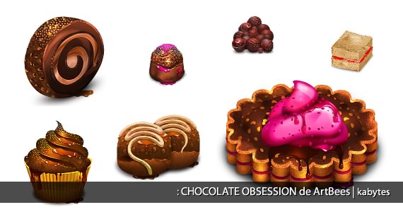 Variedad de íconos en 3D de postres con chocolate