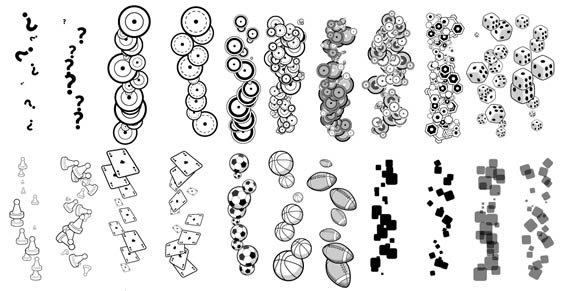 Muestrario de diferentes opciones de pinceles para Illustrator