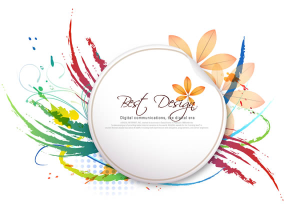 Recursos para diseño gráfico, marco circular con decoraciones de colores efecto foliage.