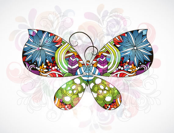 Mariposa abstracta, elaborada con flores de gran variedad de formas y colores.