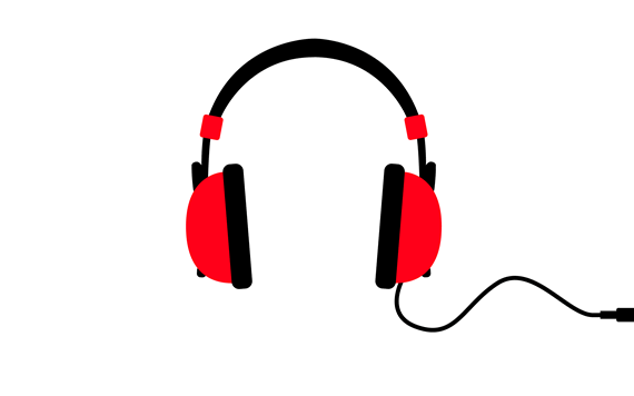 Fondo blanco con icono de auriculares en rojo y negro