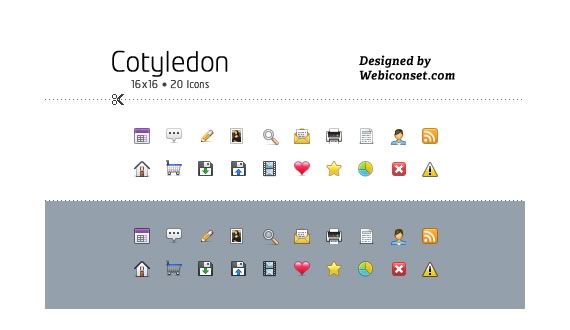 Vista previa de del paquete de mini iconos Cotyledon sobre fondo blanco y fondo gris.