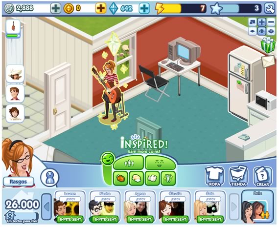 Vista del juego The Sims Social en funcionamiento