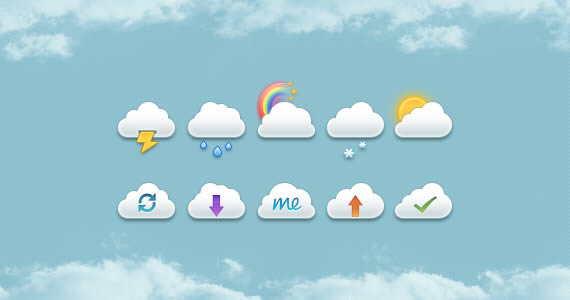 Muestra de iconos con formas de nubes imitando el logo de iCloud