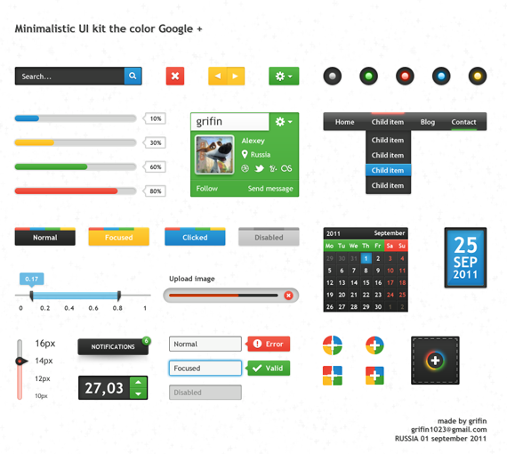 Muestrario de elementos UI inspirados en los colores de Google+