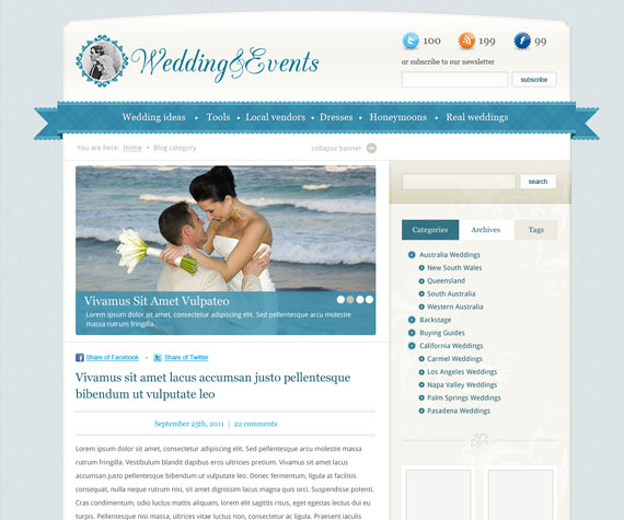 Vista previa de plantilla para blog de bodas en formato para Photoshop