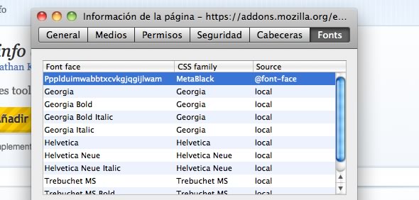 identificar fuente complemento extension Firefox