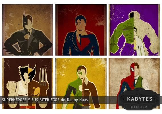 Posters de super heroes con sus alter egos