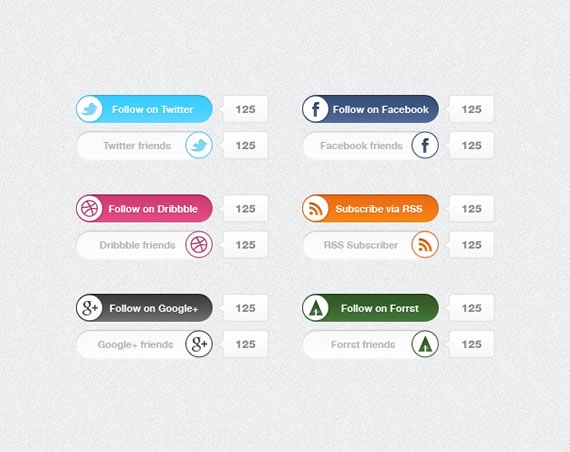 Botones anchos de las redes sociales con slider en PSD