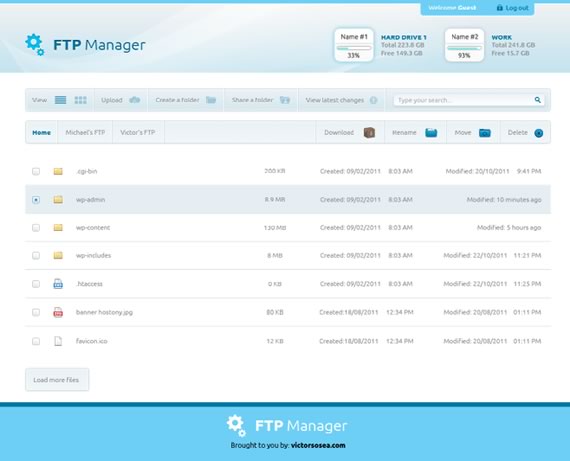 Vista previa de plantilla para gestor de FTP en PSD