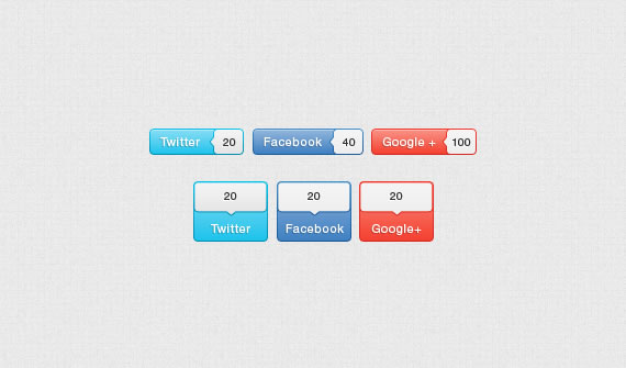 Vista previa de botones de redes sociales con contador