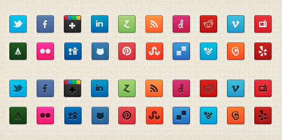 Vista previa de iconos sociales cuadrados con dos opciones de efectos