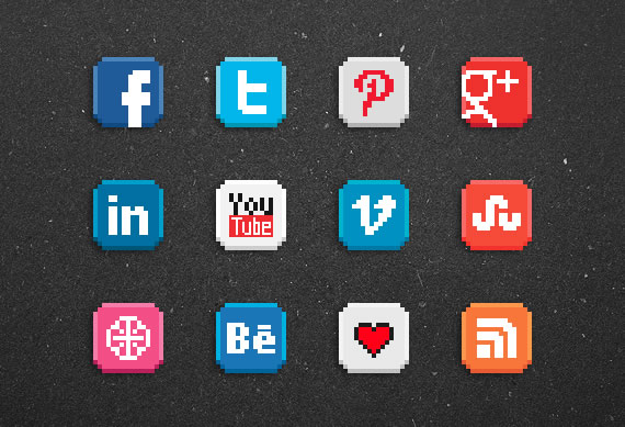 Vista previa de iconos sociales estilo 8-bit