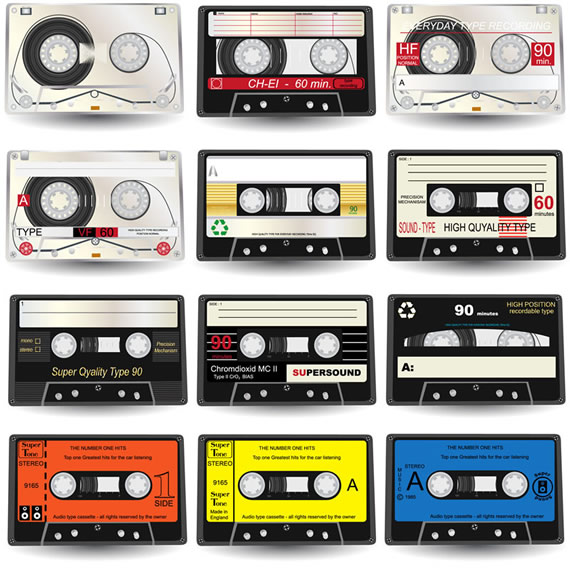 Vista previa de cassettes de audio en formato vector