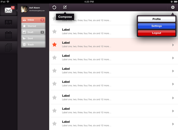 Vista previa de diseño para cliente de correo en iPad