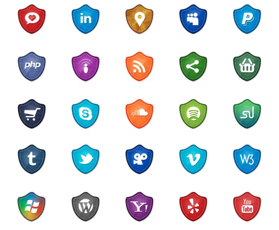 Set de iconos sociales estilo escudos