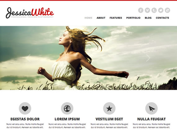 Sitio web minimalista en blancos y grises con slider superior.