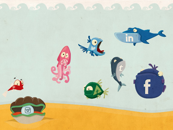 Iconos sociales con formas de peces