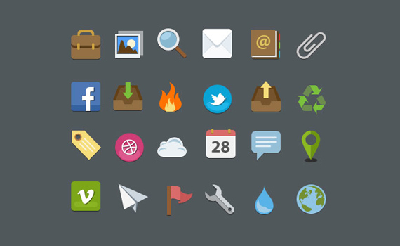 25 iconos planos en formato PSD