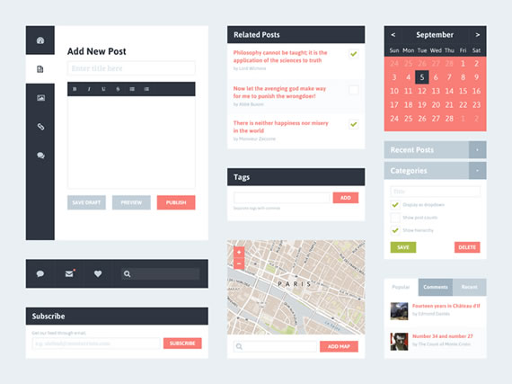 Flat Blog Ui Kit con destaques en rosa fuerte