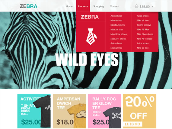 Zebra plantilla para e-commerce en PSD