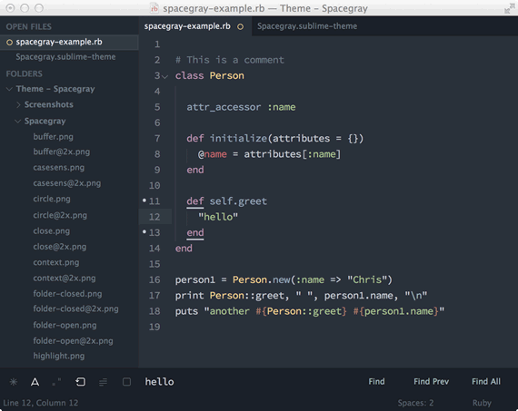 theme sublime text en azules