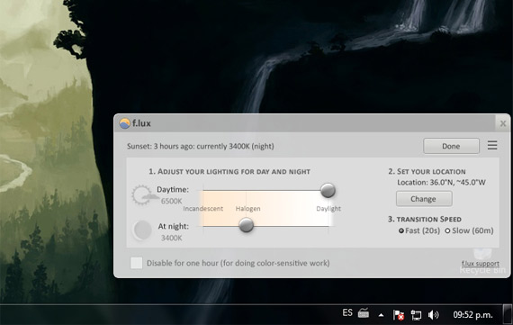 F.lux: Brillo automático en el monitor