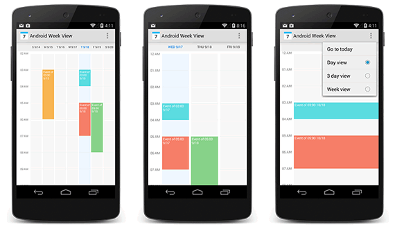 calendario con vista semanal para android