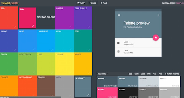 paletas de colores con alternativas Material Design