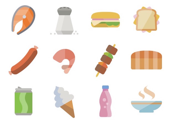 Iconos de alimentos con estilo plano