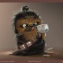 Bebé Chewbacca bebiendo su biberón, ilustrado por Salvador Ramirez Madriz
