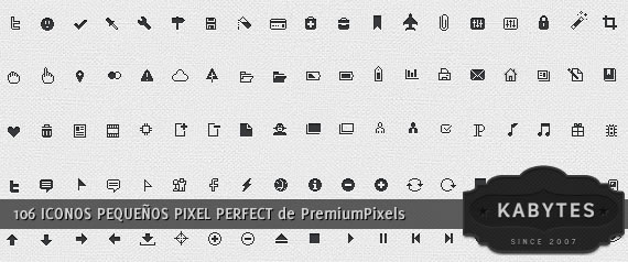 Muestrario de iconos muy pequeños con definición pixel perfect
