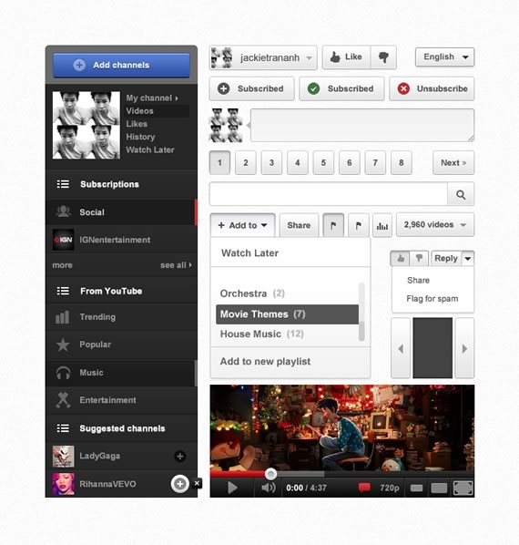 Elementos gráficos de interfase de usuario del nuevo YouTube