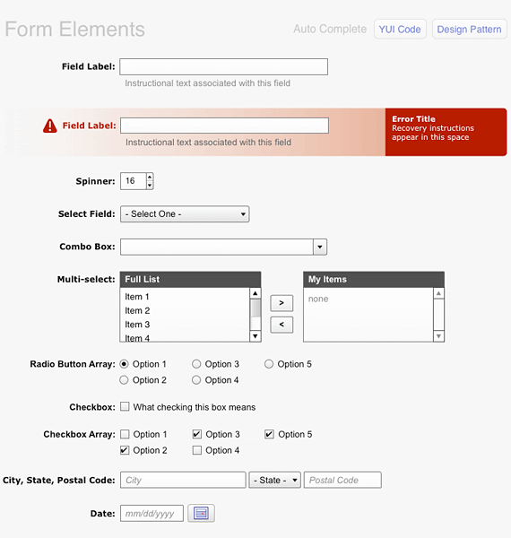 set de elementos para formularios web