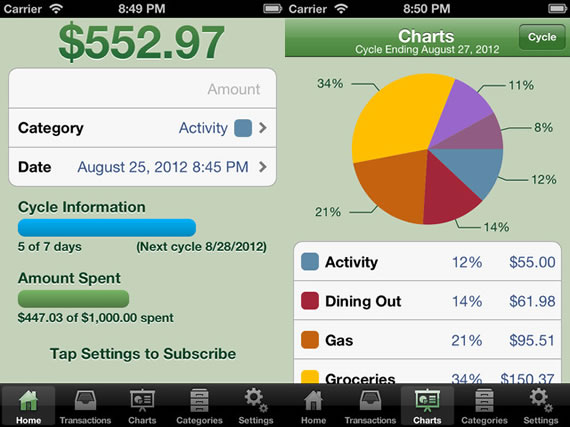 Vista previa de panel de Spense, sistema para finanzas en iOS