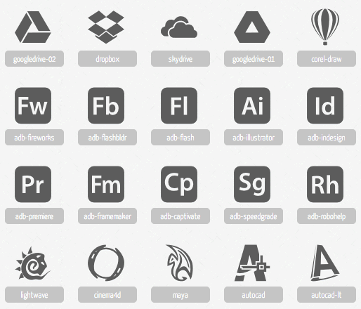 iconos tipográficos de aplicaciones populares