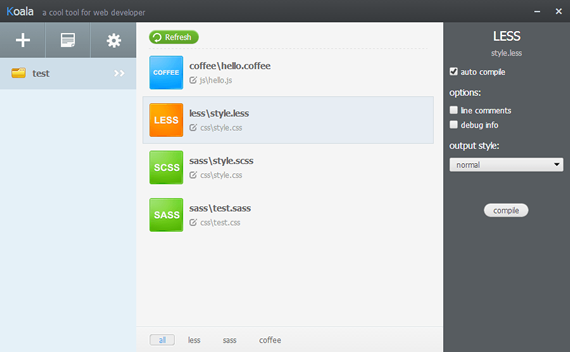 editor css Less Sass Compass CoffeeScript