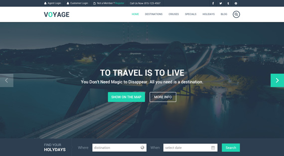 Theme para viajes en PSD: Voyage