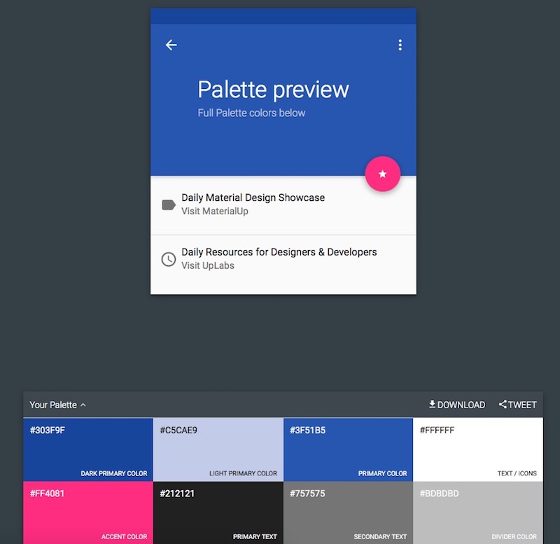 paletas de colores con alternativas Material Design