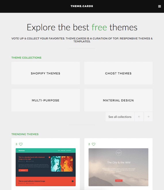 Plantillas web gratuitas, biblioteca Theme.cards