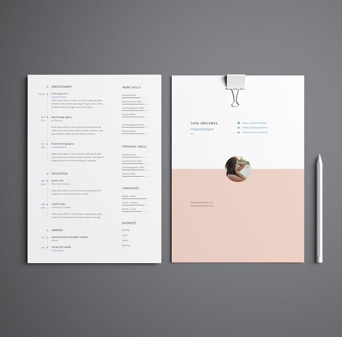 Curriculum vitae de cuatro carillas estilo minimalista